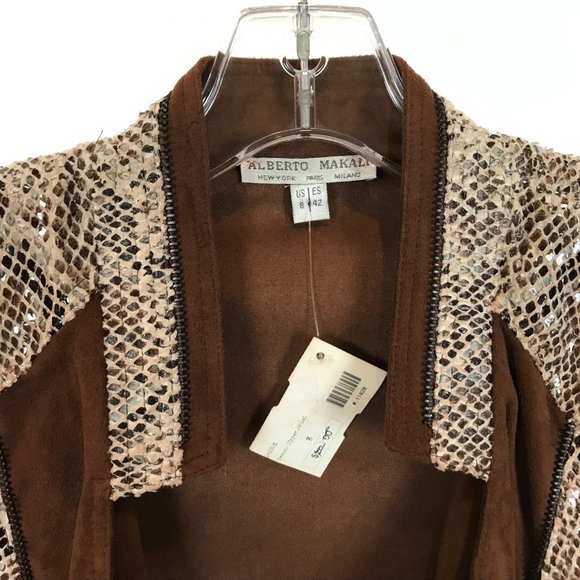 NWT Womens Size 8 Alberto Makali Faux Snakeskin Suede Open Front Jacket NEW - Picture 2 of 3
